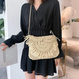 Summer Beach Vacation Women Tassels Messenger Bag Straw Rattan Weave Shoulder Cr