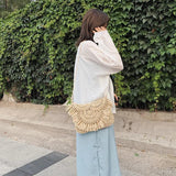 Summer Beach Vacation Women Tassels Messenger Bag Straw Rattan Weave Shoulder Cr