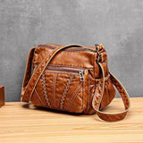 Vintage Brown Crossbody Bag for Women Soft Leather Handbag with Pockets