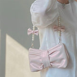 Women's Commute Messenger Bag with Pearl Pink Bow Tie