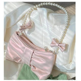 Women's Commute Messenger Bag with Pearl Pink Bow Tie