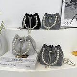 Pearl Women Bucket Shoulder Bag Evening Party Silver Purse