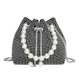 Pearl Women Bucket Shoulder Bag Evening Party Silver Purse