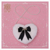 Heart Shape Plush Crossbody Bag with Pearl Chain for Women