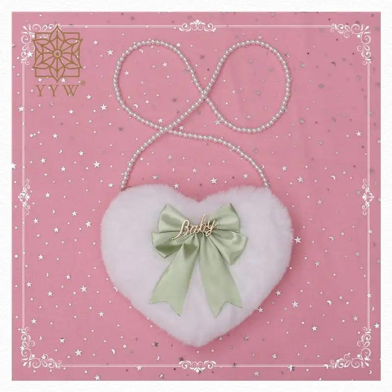 Heart Shape Plush Crossbody Bag with Pearl Chain for Women