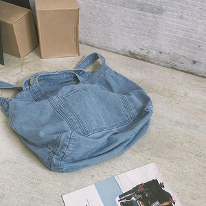 Denim Slouch Bag Casual Handbag Japanese Messenger Top-Handle Bag, Sky