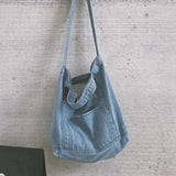Denim Slouch Bag Casual Handbag Japanese Messenger Top-Handle Bag, Sky