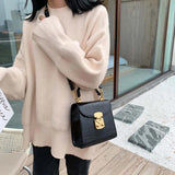Stone Pattern PU Leather Crossbody Bag Lock Shoulder Messenger