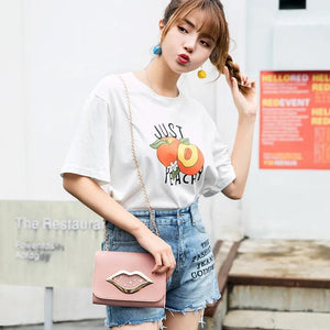 Metal Lip Decoration Shoulder Bag - Campus Style