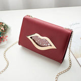Metal Lip Decoration Shoulder Bag - Campus Style