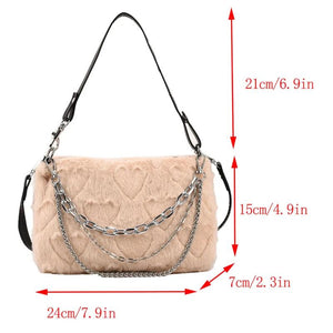 Soft Plush Underarm Handbag with Multi-layer Chains for Travel