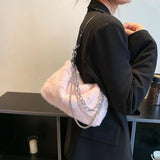 Soft Plush Underarm Handbag with Multi-layer Chains for Travel