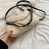 Soft Plush Underarm Handbag with Multi-layer Chains for Travel
