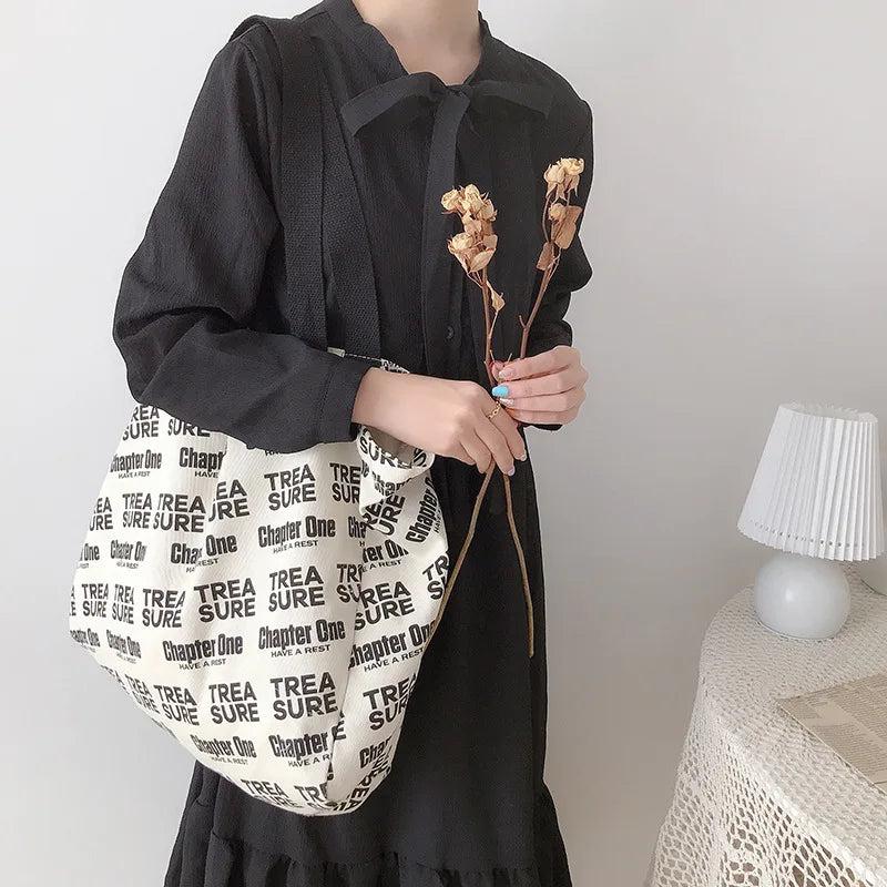 Large Capacity Shoulder Bag INS Letters Canvas Shopping