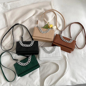 Crack Print Silver Chain Shoulder Bag