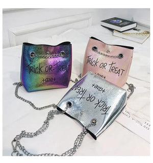 Bright Small Bag European American Printing Chain Shoulder Messenger Bucket Moth