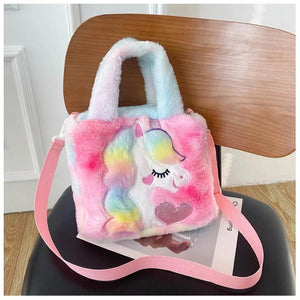 Cartoon Unicorn Plush Women's Bag Ins Shoulder Bags Sweet Winter Satchels