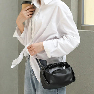 Retro Pleated Shoulder Bag in Soft Leather