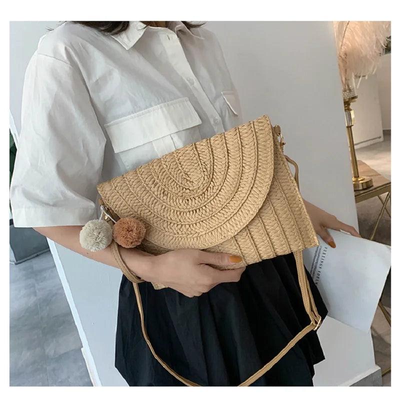 Straw Crossbody Envelope Bag Summer Shoulder Clutch Beach Handbag
