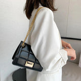 Women's Chain Shoulder Bag Retro PU Leather Buckle Messenger Handbag
