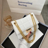 Women's Chain Shoulder Bag Retro PU Leather Buckle Messenger Handbag