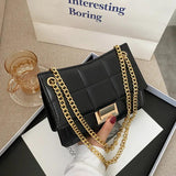 Women's Chain Shoulder Bag Retro PU Leather Buckle Messenger Handbag