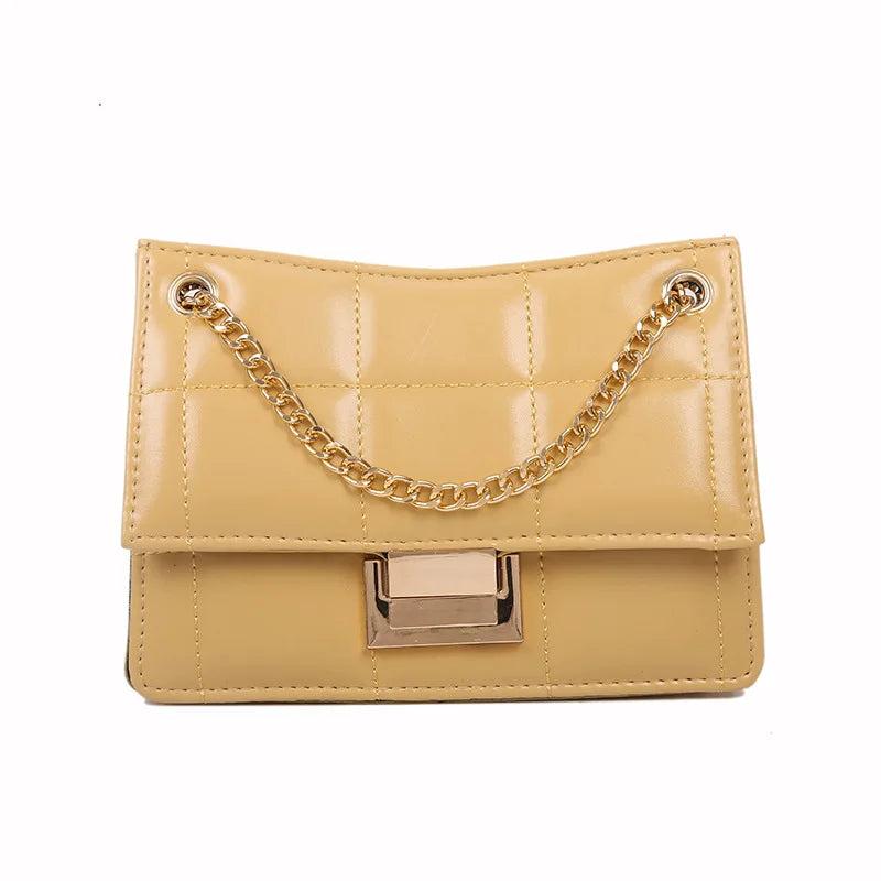 Women's Chain Shoulder Bag Retro PU Leather Buckle Messenger Handbag