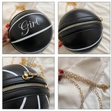 Girl Basketball Round PU Leather Handbag - Chain Shoulder Messenger Bag