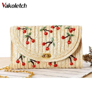 Summer Cherry & Banana Straw Messenger Bag