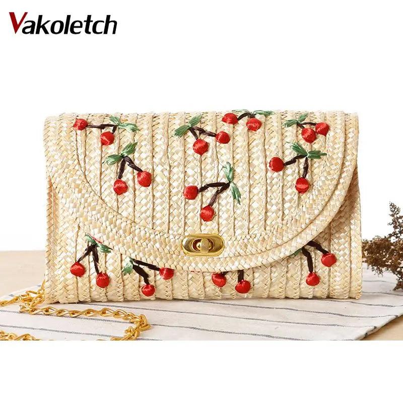 Summer Cherry & Banana Straw Messenger Bag