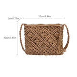 Straw Hand Woven Bag Clutch Beach Shoulder Bags Vintage Cotton Tassel