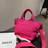 Solid Candy Canvas Shoulder Bag with Wide Strap