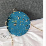 Messenger Bag Round Circular Cross Body Handbags Letters Velvet Stars Starry Sky