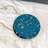 Messenger Bag Round Circular Cross Body Handbags Letters Velvet Stars Starry Sky