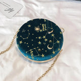 Messenger Bag Round Circular Cross Body Handbags Letters Velvet Stars Starry Sky