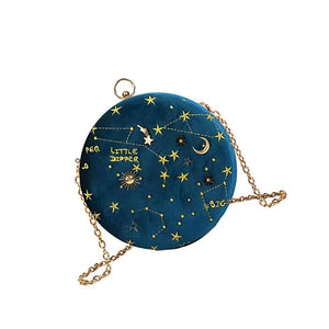 Messenger Bag Round Circular Cross Body Handbags Letters Velvet Stars Starry Sky