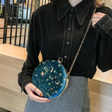 Messenger Bag Round Circular Cross Body Handbags Letters Velvet Stars Starry Sky