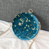 Messenger Bag Round Circular Cross Body Handbags Letters Velvet Stars Starry Sky