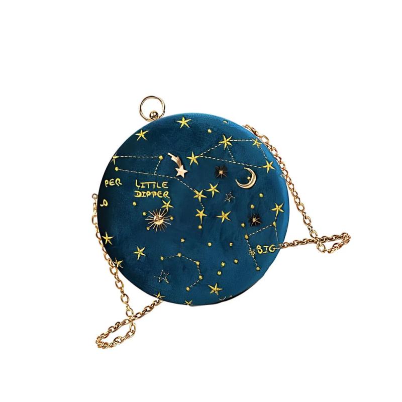 Messenger Bag Round Circular Cross Body Handbags Letters Velvet Stars Starry Sky