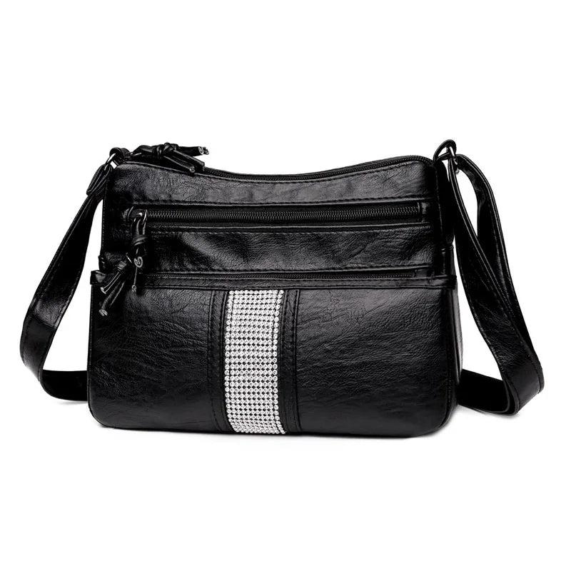 Vintage Soft Leather Crystal Shoulder Bag Girl Handbag Satchel