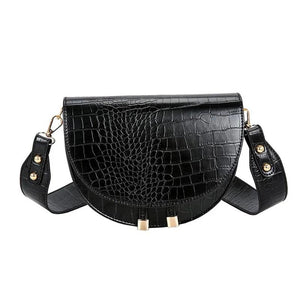 Crocodile Pattern Crossbody Bag - Half Round Solid Pu Leather Handbag