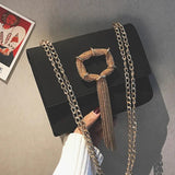 Matte Leather Tassel Shoulder Messenger Bag