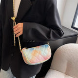 Women's PU Leather Handlebag Messenger Bag Zipper Armpit Handbag Rainbow