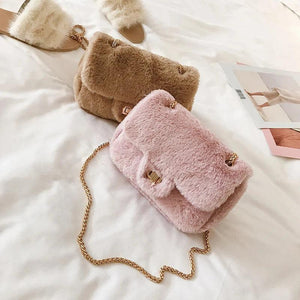 Wild Plush Small Square Shoulder Bag Chain Messenger Bag