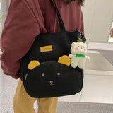 Women Canvas Bear Shoulder Bag High Capacity Tote Messenger Small Square Bag