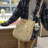 Women Canvas Bear Shoulder Bag High Capacity Tote Messenger Small Square Bag