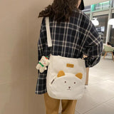 Women Canvas Bear Shoulder Bag High Capacity Tote Messenger Small Square Bag