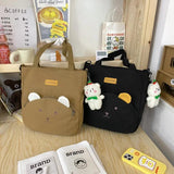 Women Canvas Bear Shoulder Bag High Capacity Tote Messenger Small Square Bag