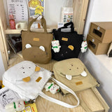 Women Canvas Bear Shoulder Bag High Capacity Tote Messenger Small Square Bag