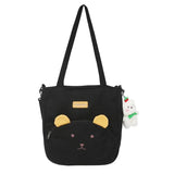 Women Canvas Bear Shoulder Bag High Capacity Tote Messenger Small Square Bag